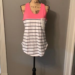 Pink with black/white stripe tank